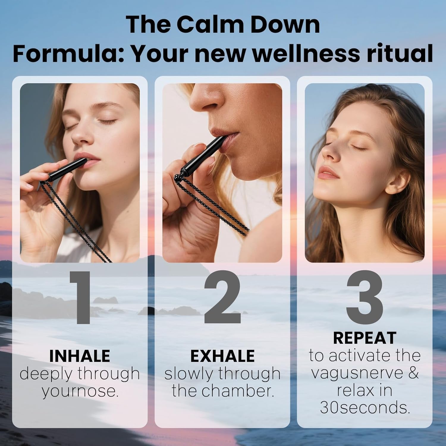 Breathing Necklace for Anxiety – Breathlink Anti-Smoking Necklace, Stainless Steel, Mindful Breathing Tool, Stress Relief Jewelry