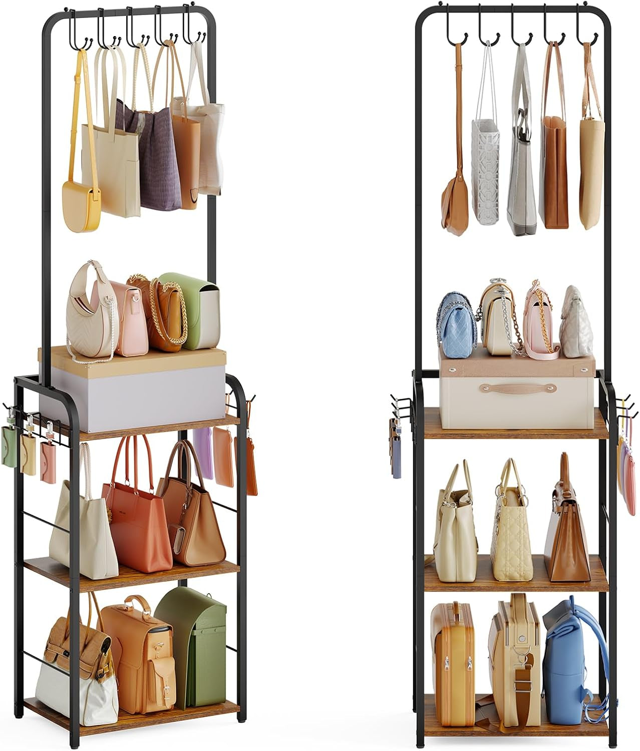 Floor-Standing Purse Organizer with Practical Purse Hanger, Tall & Vintage Purse Rack Stand for Purse Storage, High-Capacity Handbag Organizer, Multi-Purpose Purse Storage Organizer for Small Place