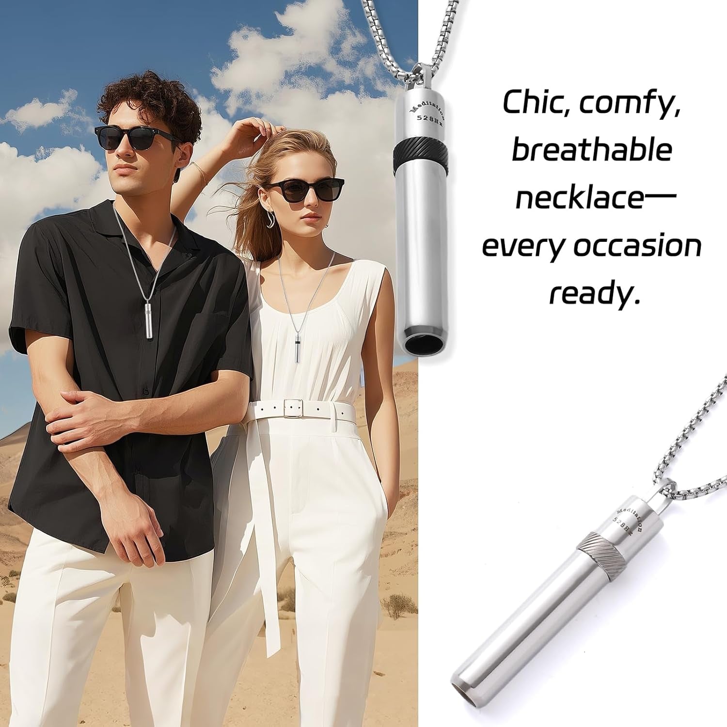 528 Hz Breathing Necklace for Anxiety Relief anti Smoking Necklace Quit Smoking Meditation Tuning Whistle Fum Vaporless Inhaler for Natural Calm Stress Relief