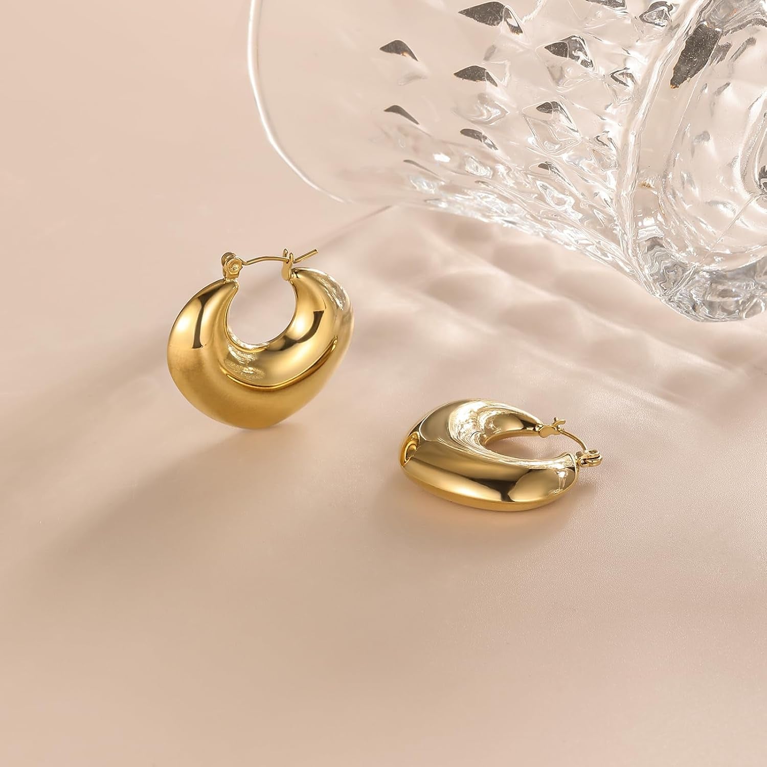 Chunky Gold Hoop Earrings for Women 18K Gold Plated Thick Hoop Earrings Statement Jewelry