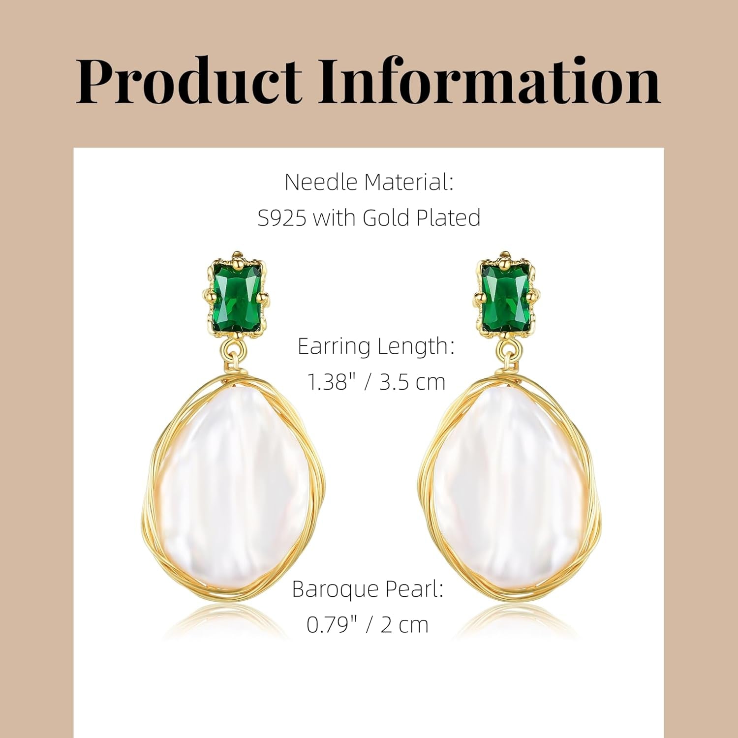 Pearl Earrings for Women,Baroque Freshwater Pearl Earrings for Women, Wire Wrap Gold Pearl Drop Earrings Jewelry, Handmade Jewelry Gift for Mom Lover Her (14K Gold Plated）