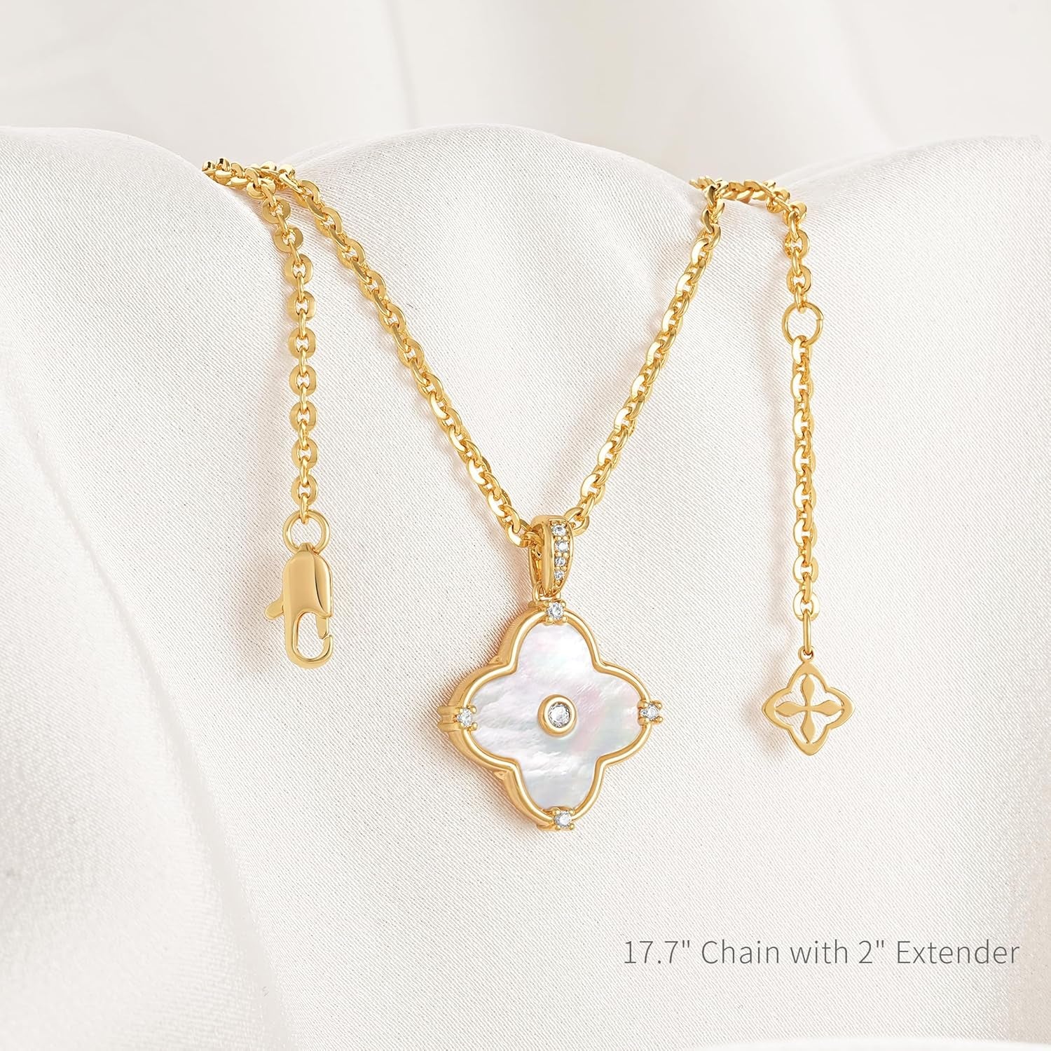 Reversible Clover Necklace for Women 14K Gold Plated Natural Stone Four Leaf Pendant Necklaces Lucky Charm Jewelry