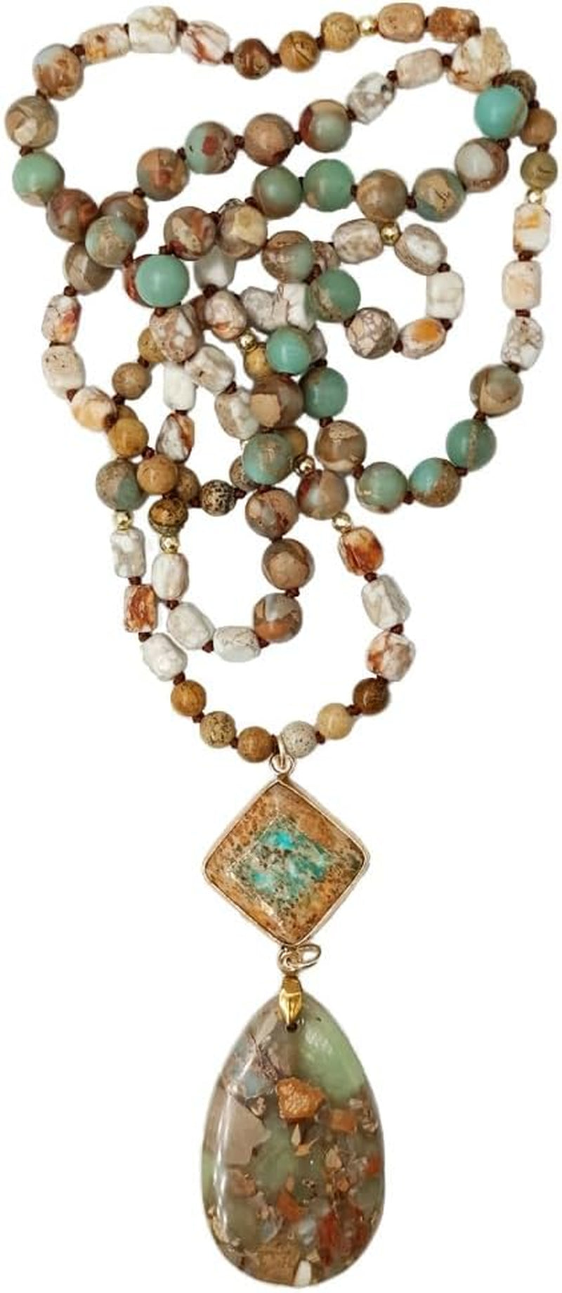 Boho Necklaces for Women Men Long,33/34/35 Inch Natural Turquoise Tiger Eye Beaded Stone Pendant Necklaces for Women Trendy,Handmade Bohemian Western Bead Necklace Fashion Charm Jewelry Gift