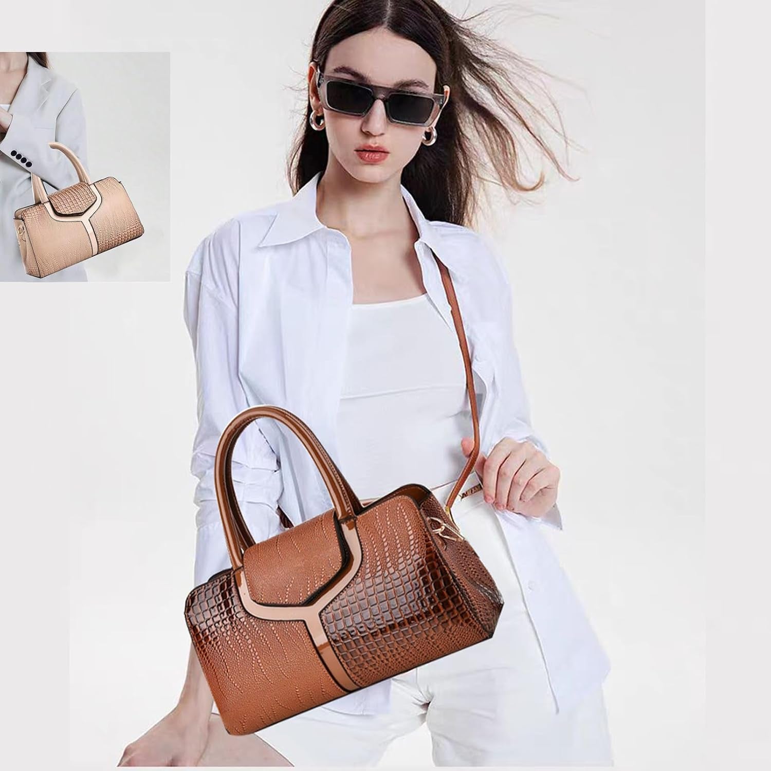 Top Handle Satchel Bags Shoulder Crossbody Purse Retro Crocodile Hobo Handbag Cluth Purse for Women