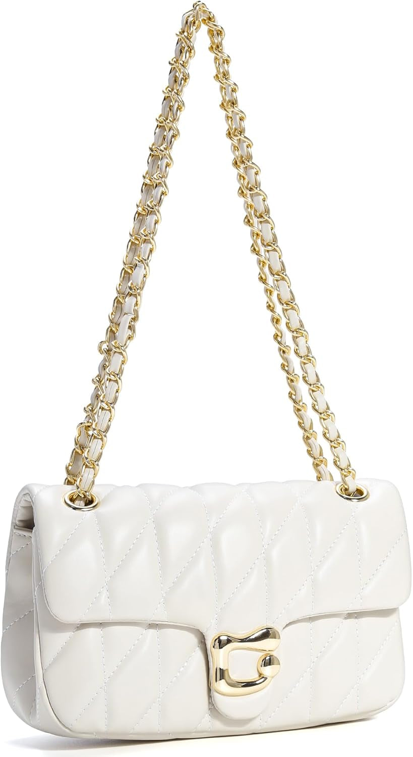 Quilted Crossbody Purse for Women Trendy - Ladies Shoulder Bag Leather Handbag Designer Evening Clutch with Chain Strap