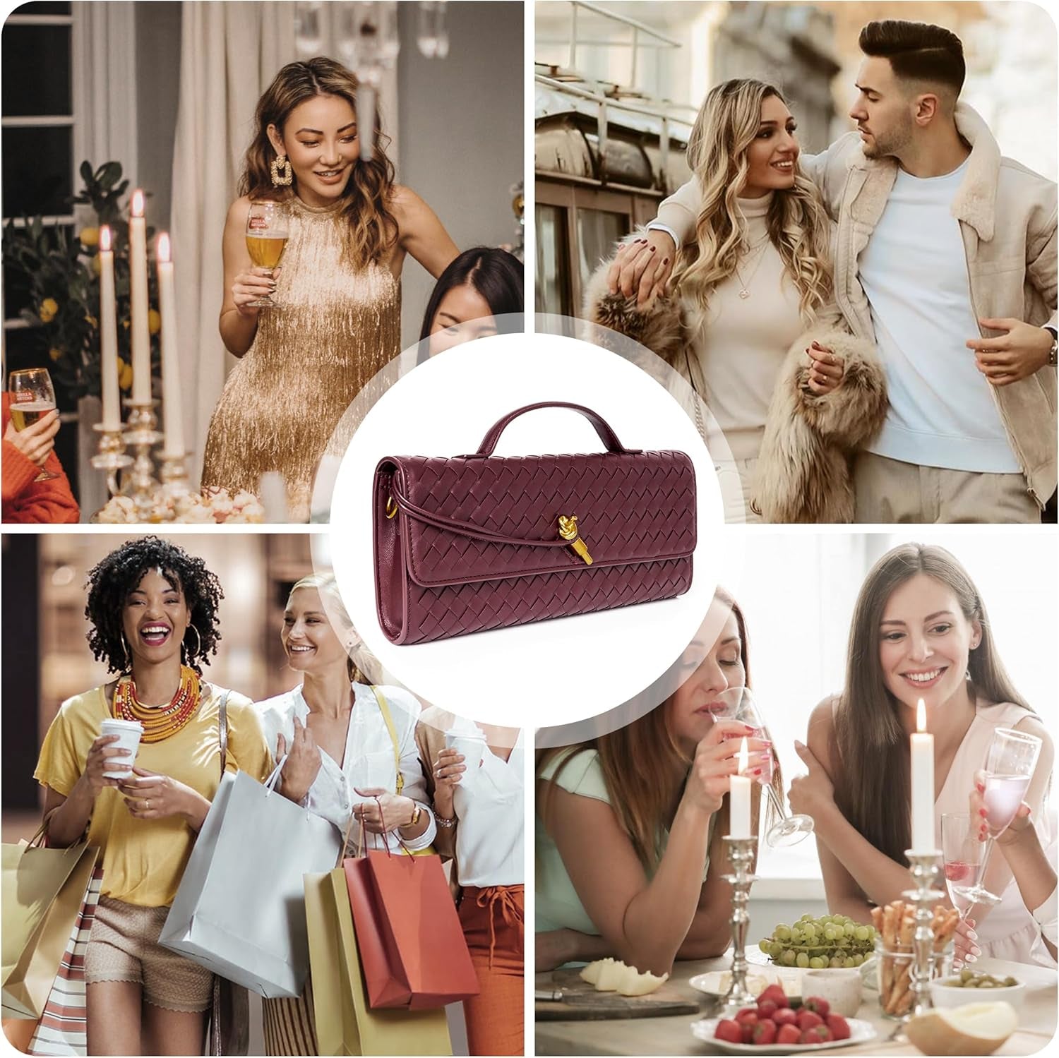 Woven Purse for Women Evening Clutch Woven Leather Handbags Crossbody Bag Purse Formal Evening Bag, Vegan Leather