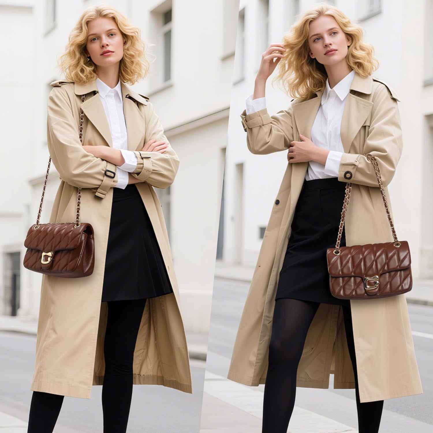 Quilted Crossbody Purse for Women Trendy - Ladies Shoulder Bag Leather Handbag Designer Evening Clutch with Chain Strap