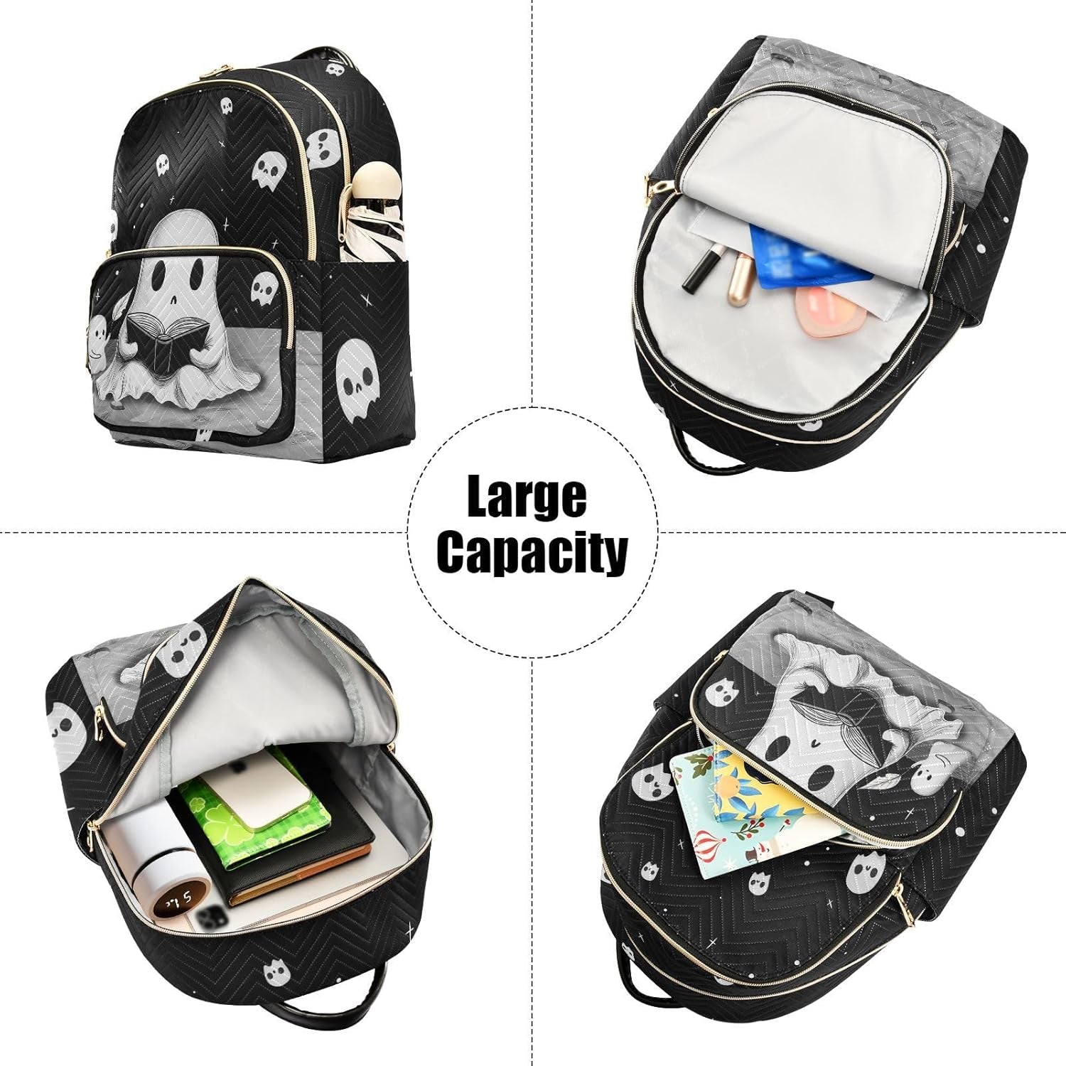 Cute Ghost Quilted Backpack Purse for Women Fashion Small Backpack Shoulder Bag Travel Casual Daypack M