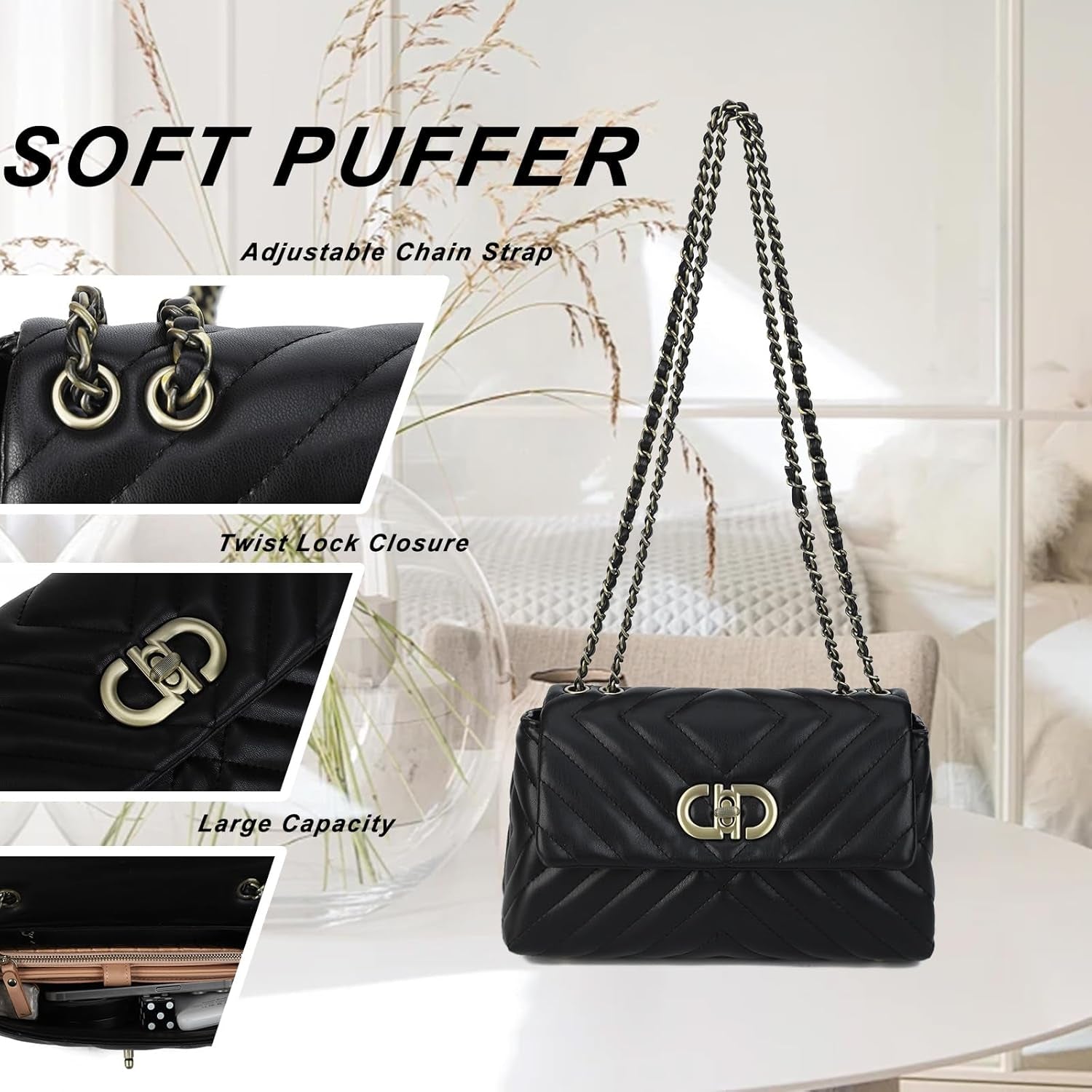 Small Quilted Crossbody Bag for Women Trendy Designer Shoulder Purse and Handbags with Chain Strap