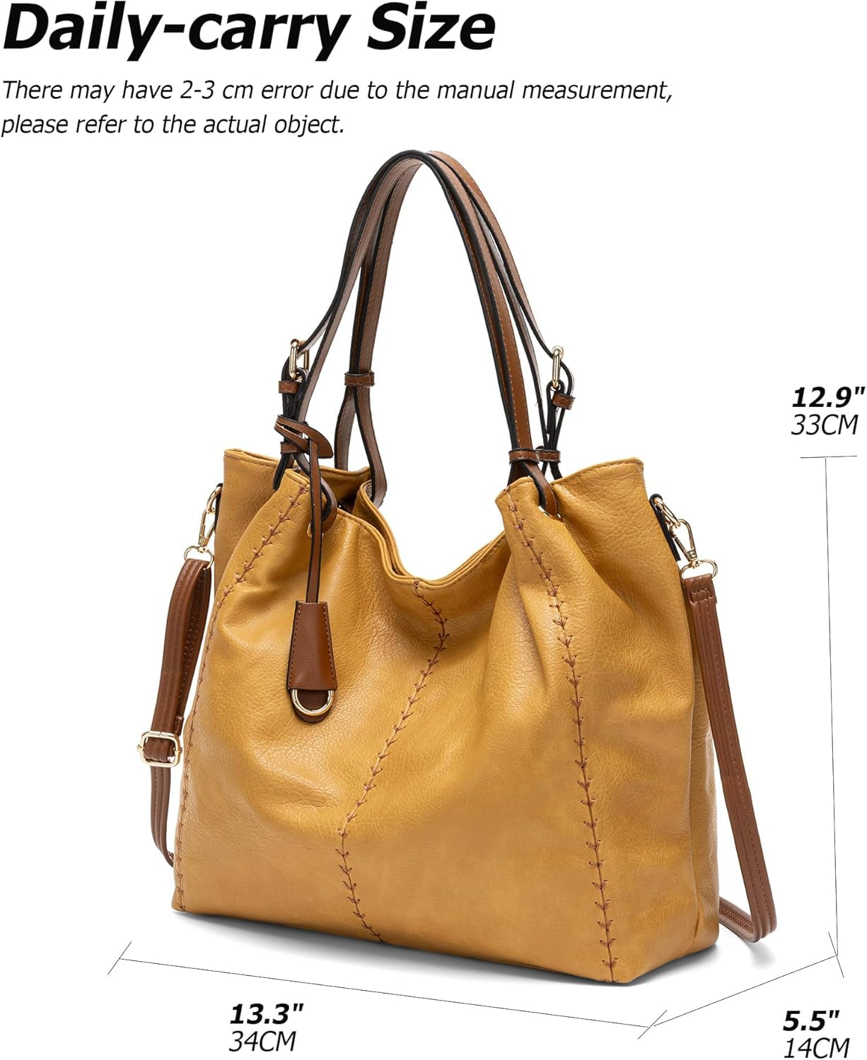 Casual Faux Leather Tote Hobo Bag for Women, Soft Shoulder Bag Crossbody Satchel Purse and Handbag