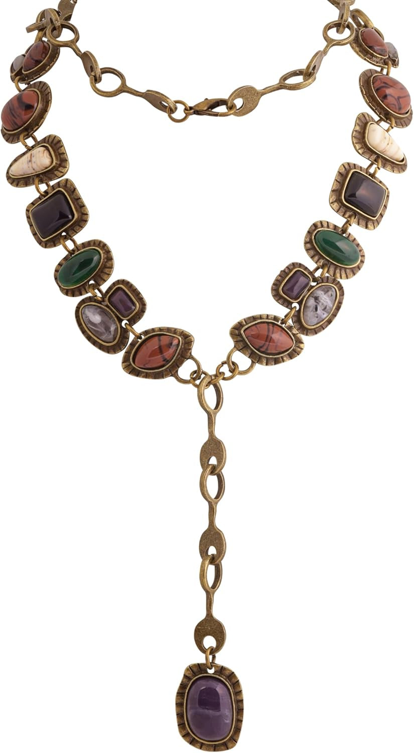 Bohemian Created Turquoise Beaded Y-Necklace, Turquoise-Toned Multi-Shaped Pendant, Dainty Elegant Jewelry for Women