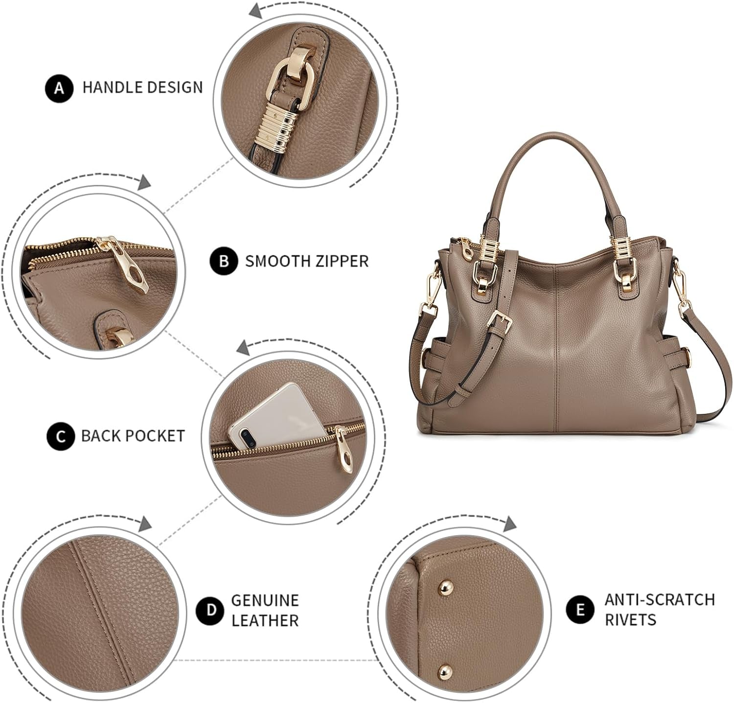 Soft Women Genuine Leather Purses and Handbags Satchel Tote Shoulder Bag