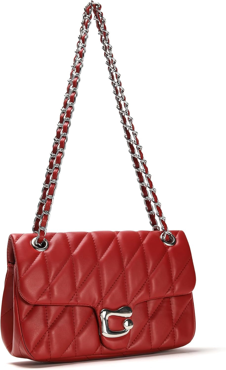 Quilted Crossbody Purse for Women Trendy - Ladies Shoulder Bag Leather Handbag Designer Evening Clutch with Chain Strap