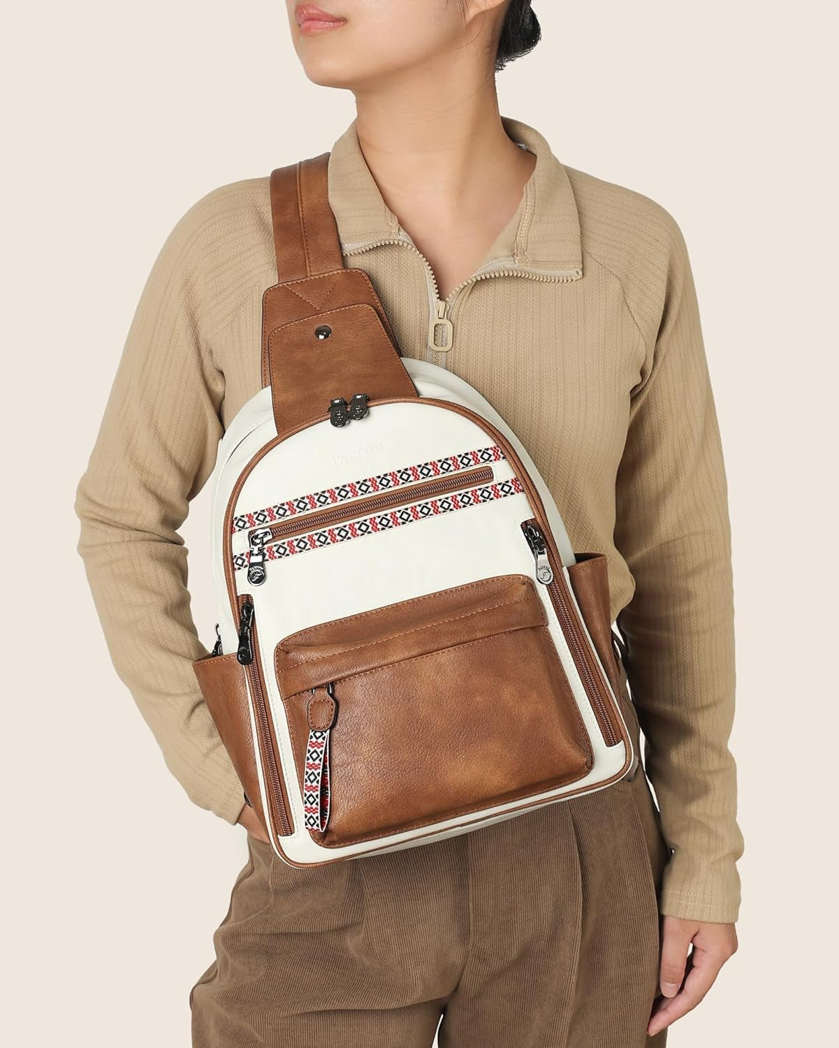 Large Sling Bag for Women, Leather Crossbody Purse Designer anti Theft Sling Backpack, RFID Fanny Packs for Travel