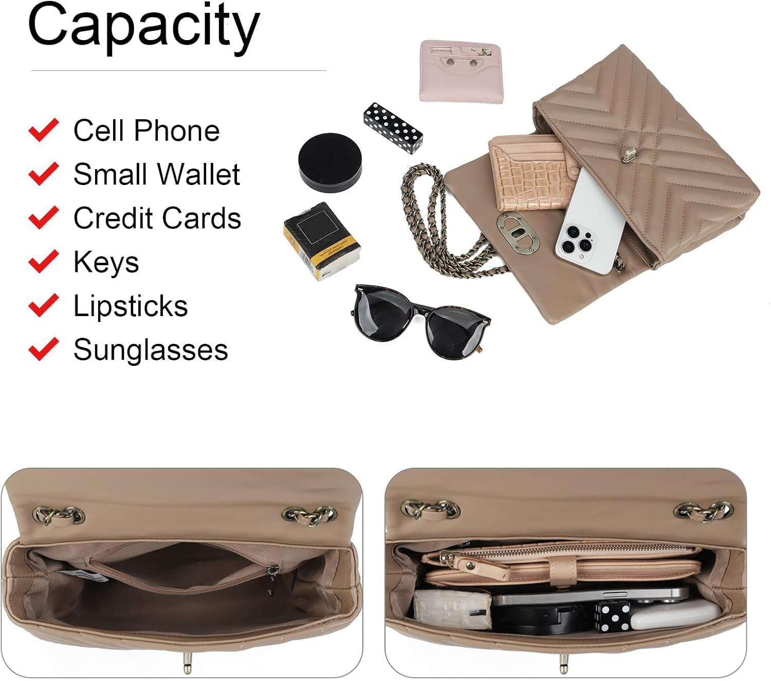 Small Quilted Crossbody Bag for Women Trendy Designer Shoulder Purse and Handbags with Chain Strap