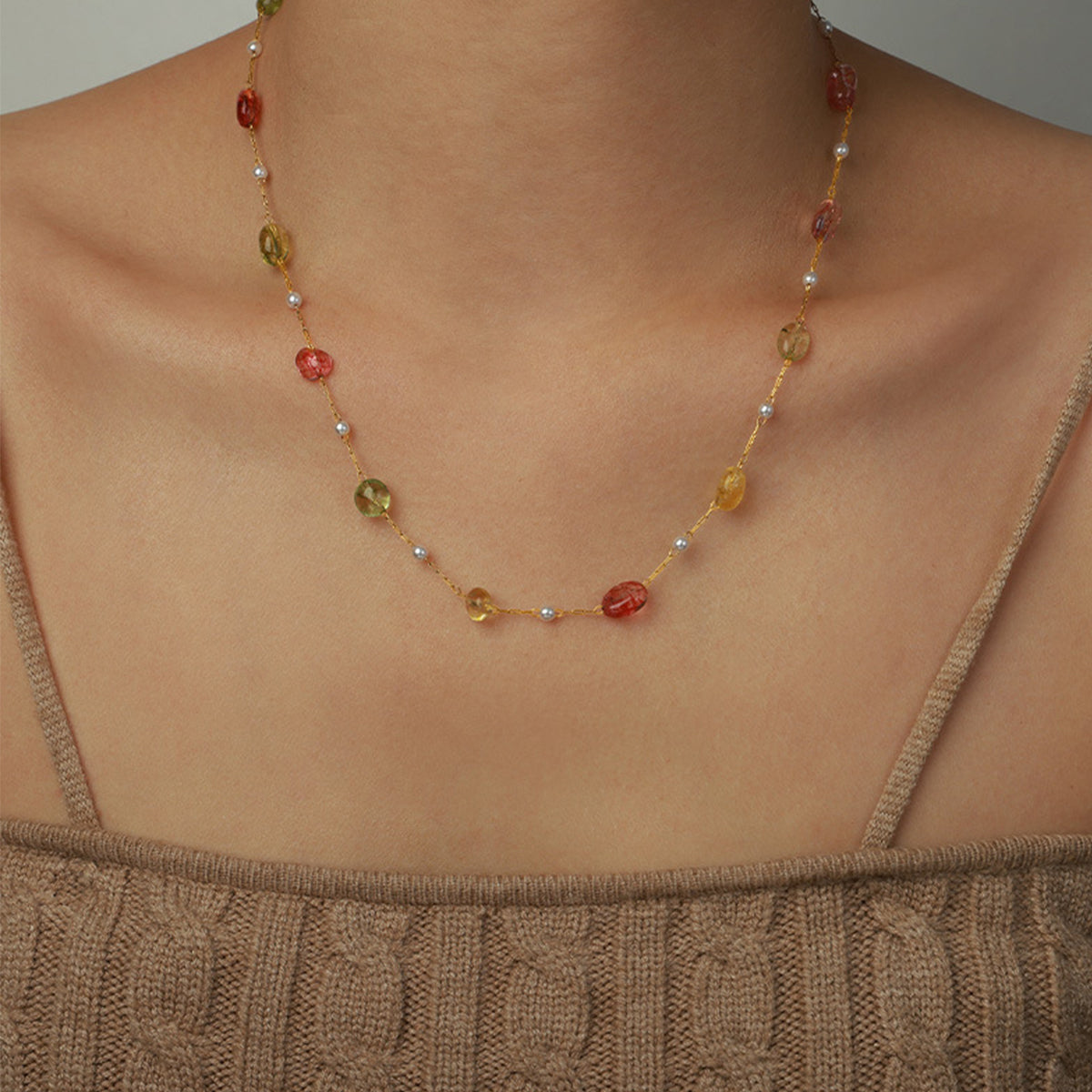 Titanium Steel Gold-plated Bead Necklace