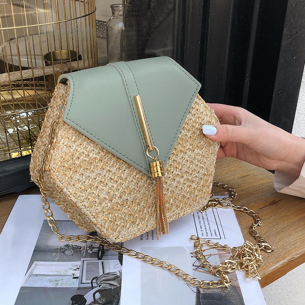 Fashion Hexagon Mulit Style Straw+pu Bag Handbags