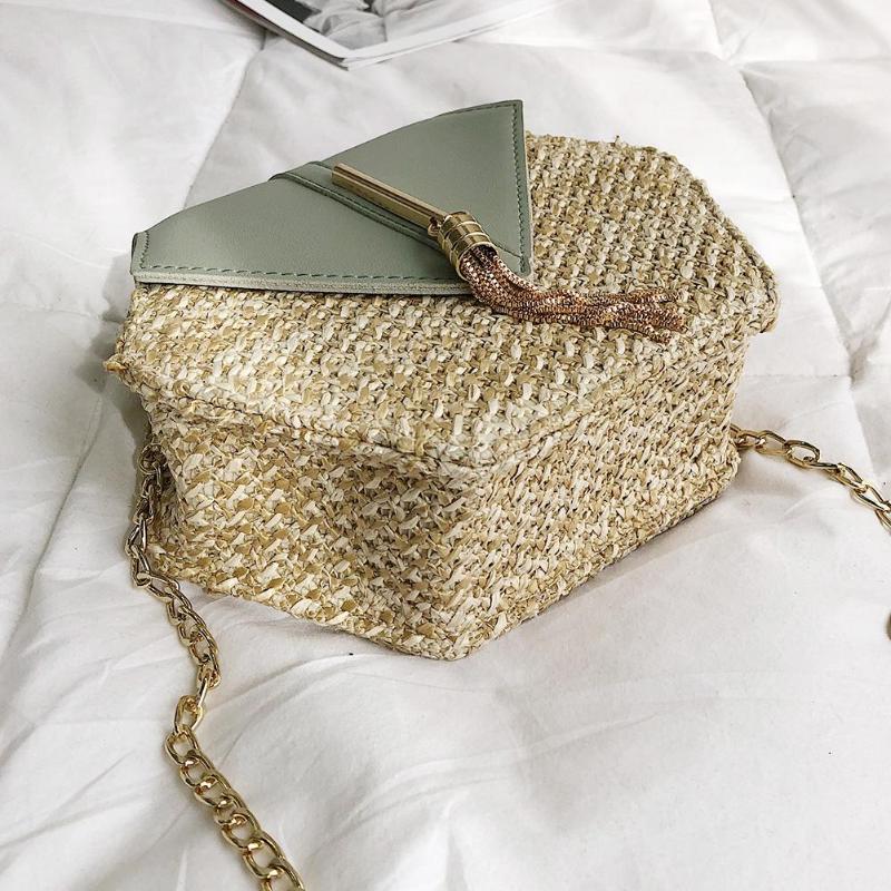 Fashion Hexagon Mulit Style Straw+pu Bag Handbags