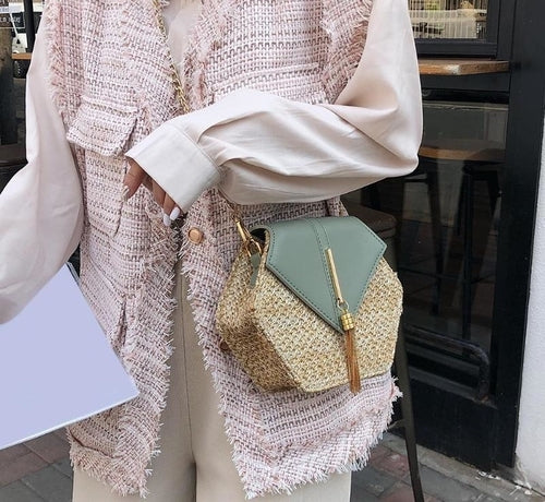 Fashion Hexagon Mulit Style Straw+pu Bag Handbags