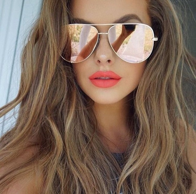 Pink Pilot Sunglasses Women Quality Metal Mirror Sun Glasses