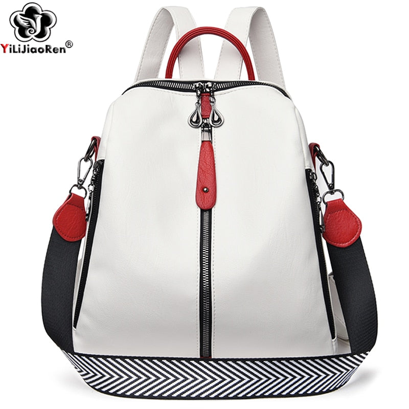 Fashion Backpack Women Soft Leather Backpack Female White High Quality Travel