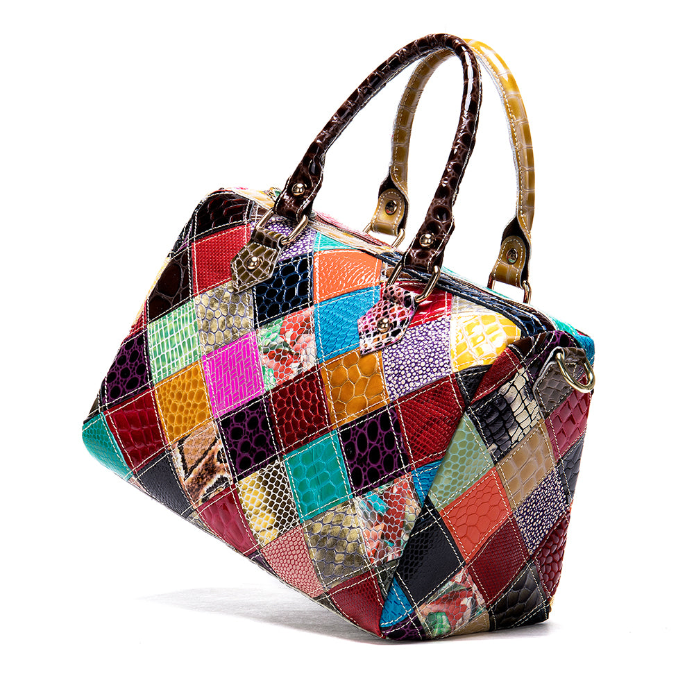 Leather Bag Patchwork Top-handle genuine leather