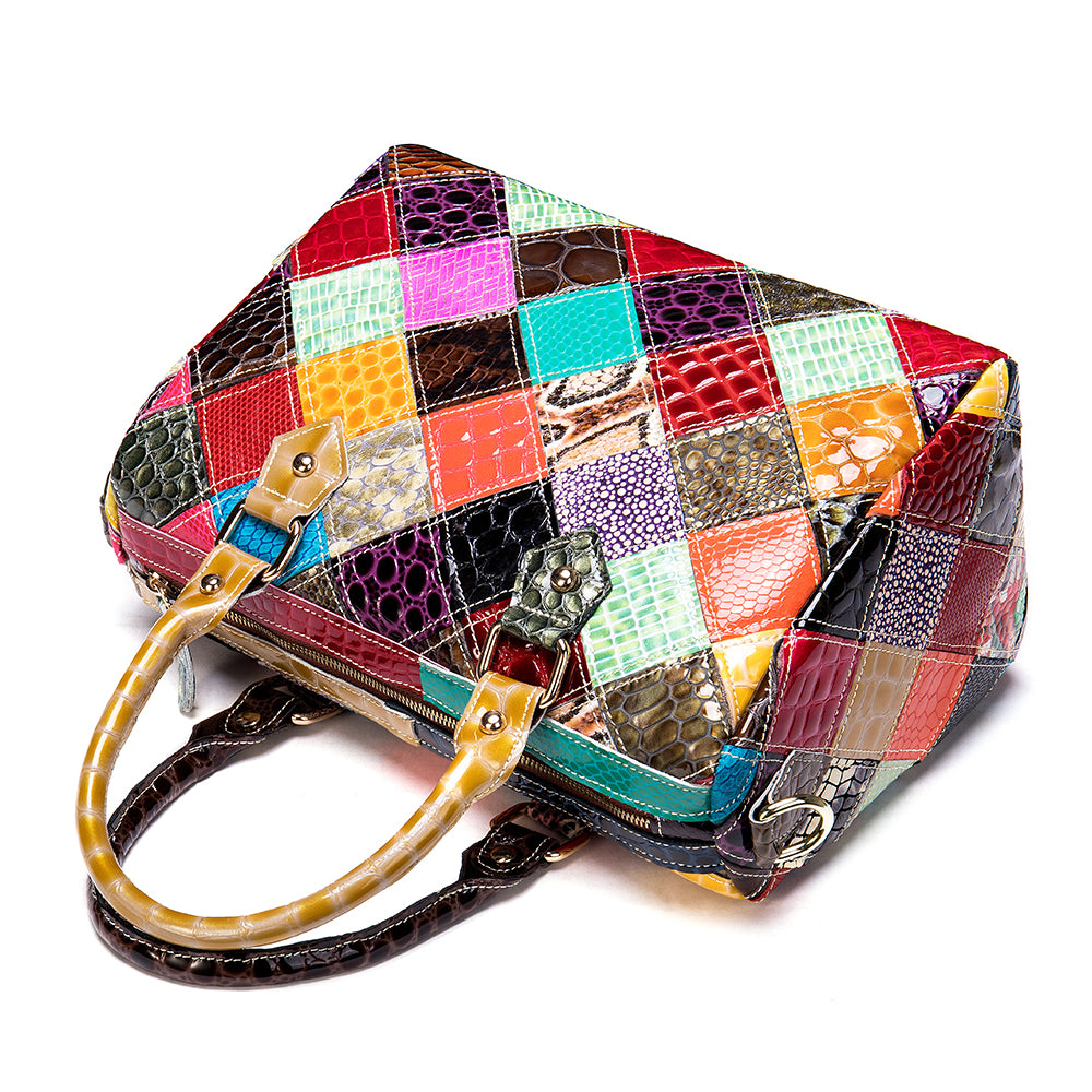Leather Bag Patchwork Top-handle genuine leather