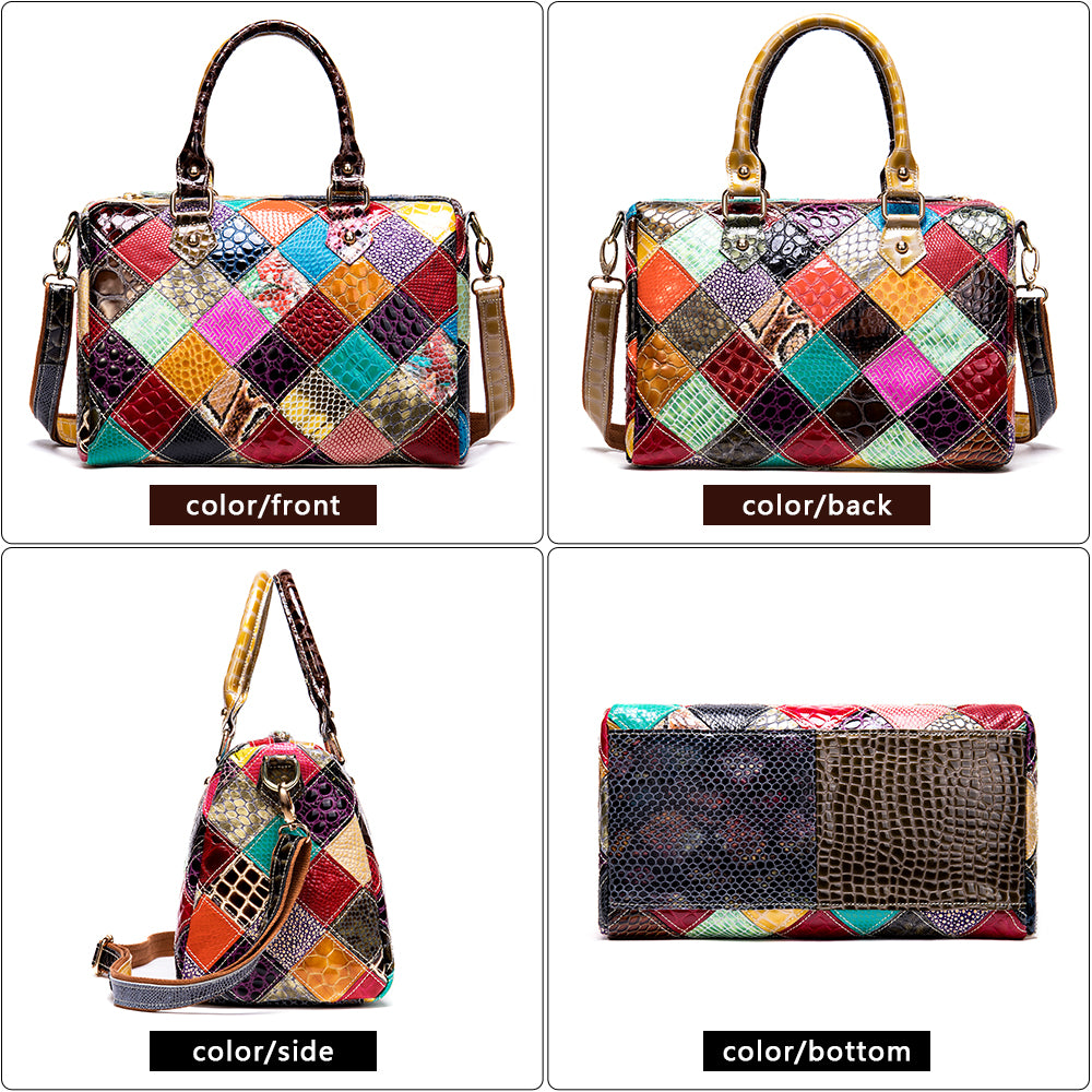 Leather Bag Patchwork Top-handle genuine leather