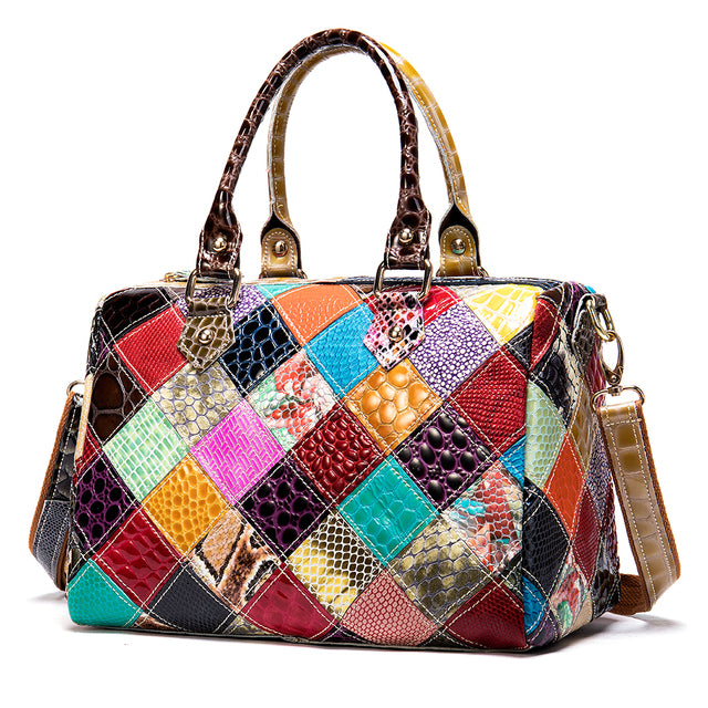 Leather Bag Patchwork Top-handle genuine leather
