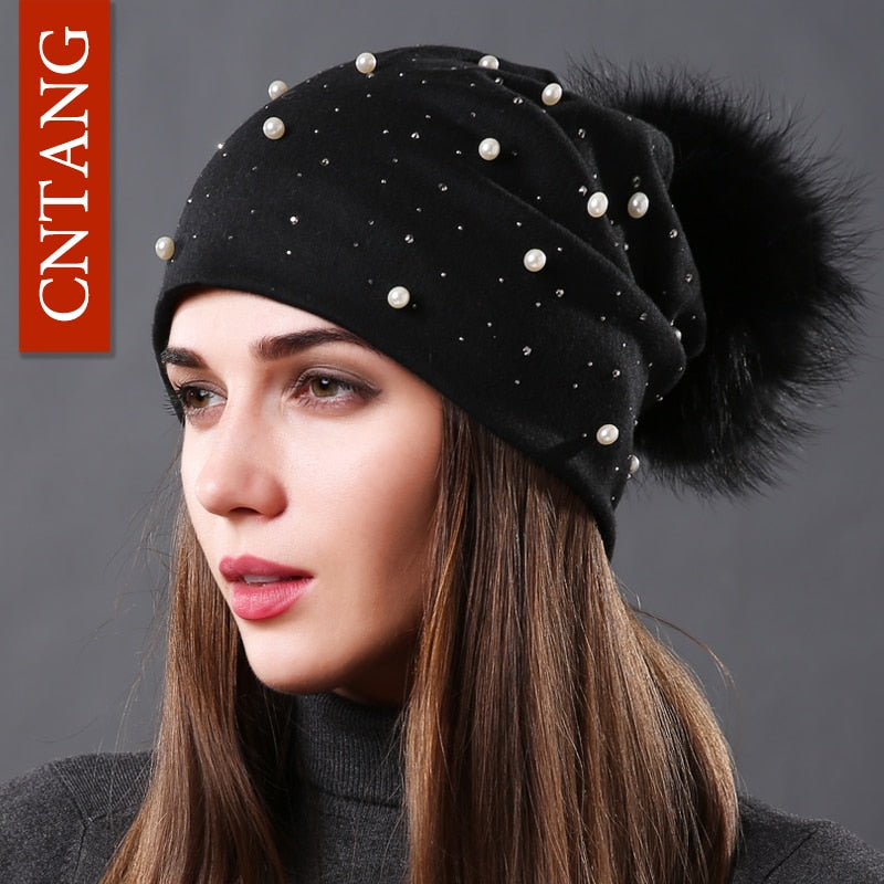 Women's Fashion Hat Autumn Winter Rhinestones Pearl Bennie Hat