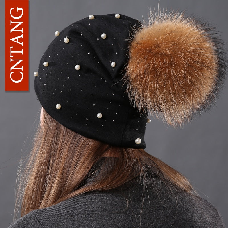 Women's Fashion Hat Autumn Winter Rhinestones Pearl Bennie Hat