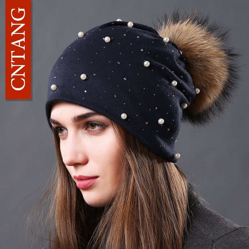 Women's Fashion Hat Autumn Winter Rhinestones Pearl Bennie Hat