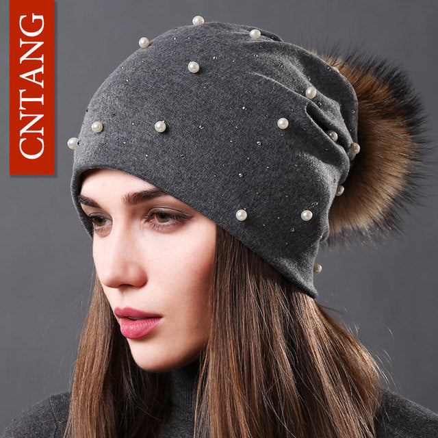 Women's Fashion Hat Autumn Winter Rhinestones Pearl Bennie Hat