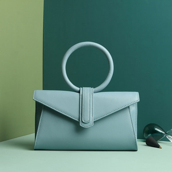 Genuine Leather Handbag Brand Luxury Ring Top Handle