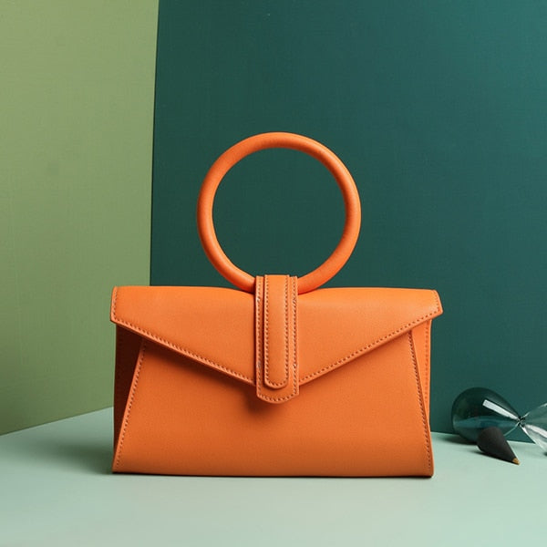Genuine Leather Handbag Brand Luxury Ring Top Handle
