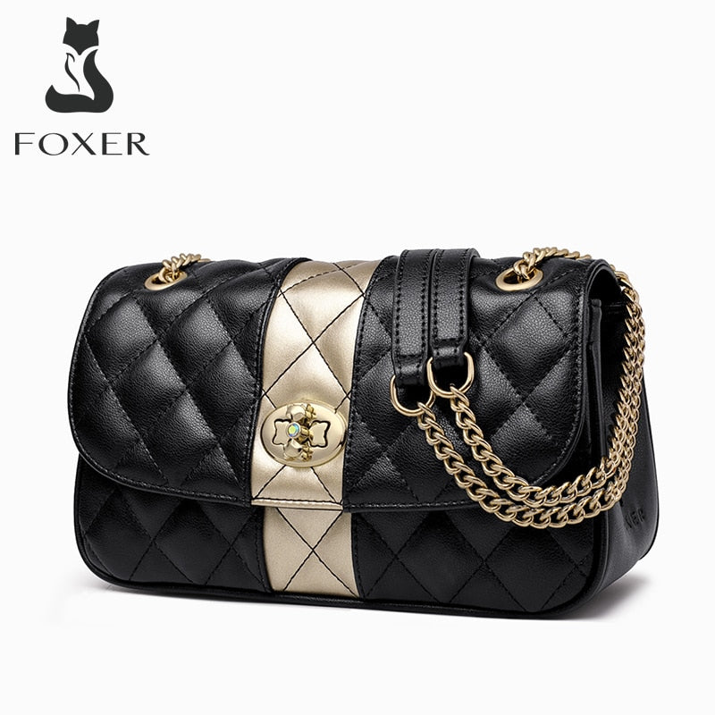 FOXER Women Chain Strap Messenger Bag Diamond Lattice Flap