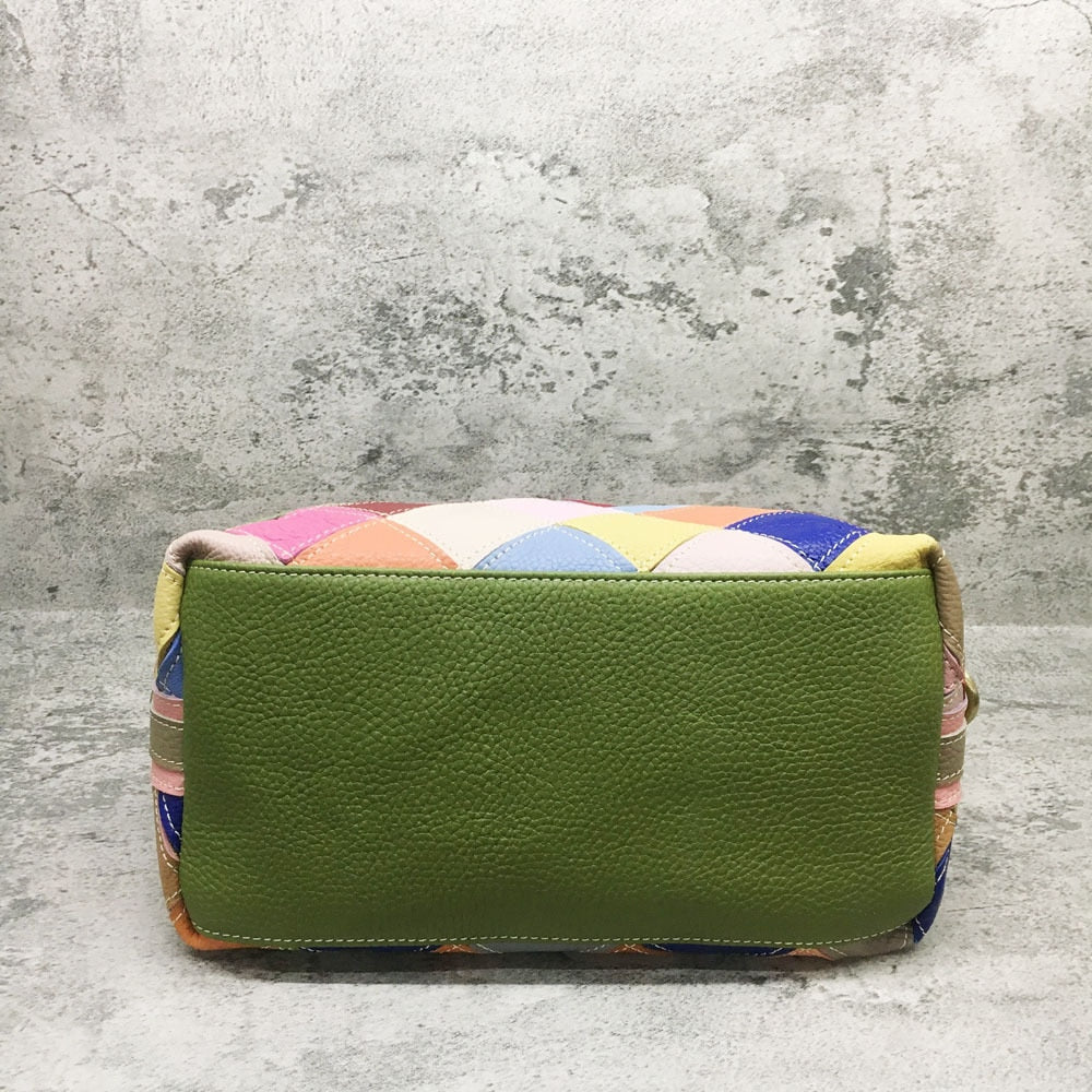 Multicolor Genuine Leather Patchwork Handbag Fashion Shell Shape