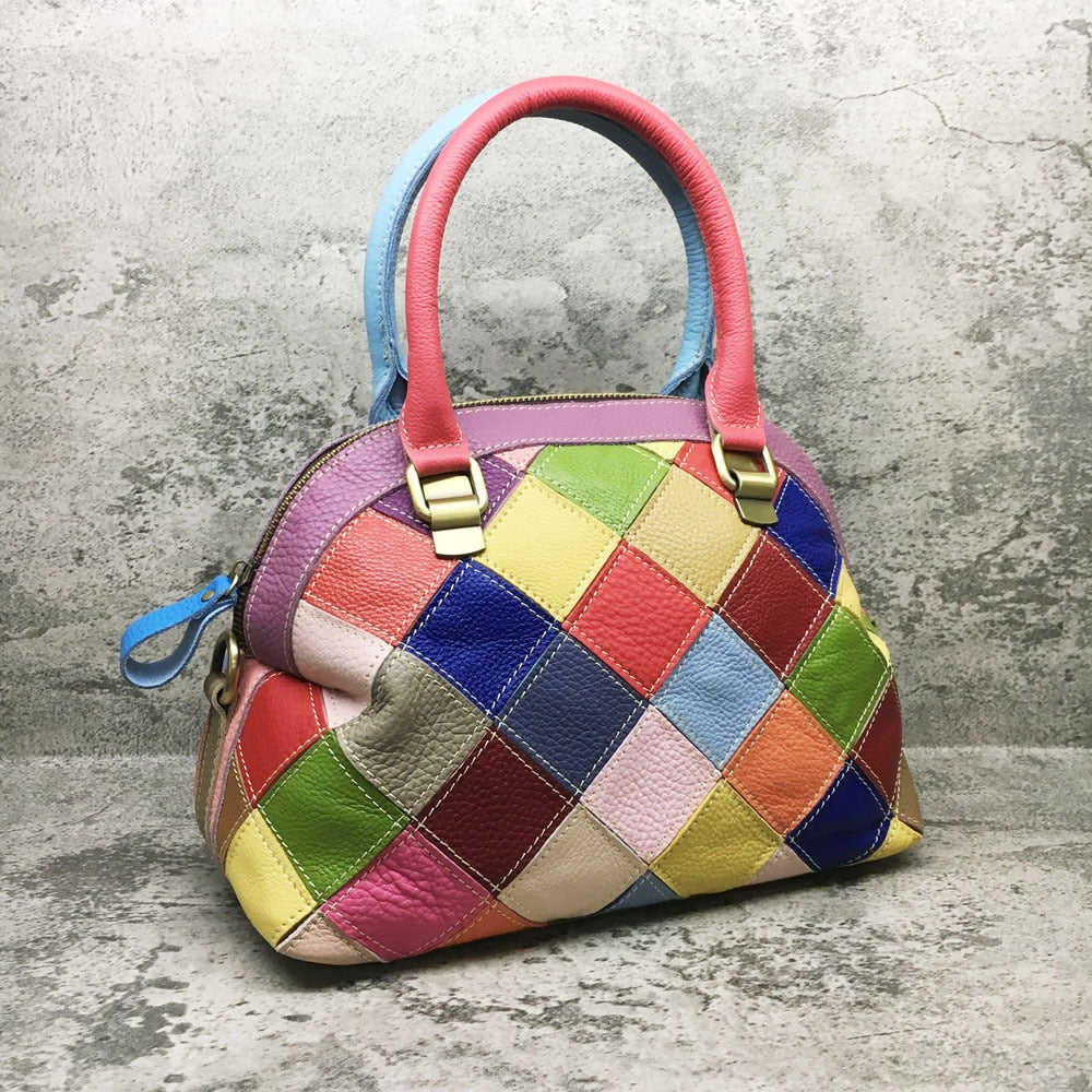 Multicolor Genuine Leather Patchwork Handbag Fashion Shell Shape