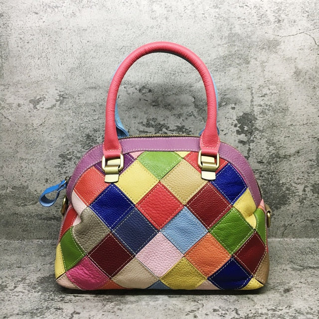 Multicolor Genuine Leather Patchwork Handbag Fashion Shell Shape