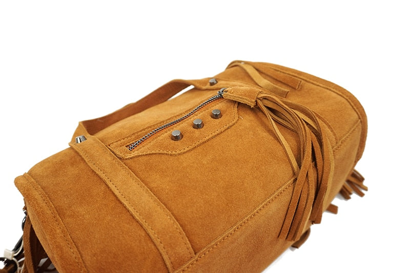 Genuine Leather Fringe Boston Shoulder Bag Hip Casual Suede Crossbody