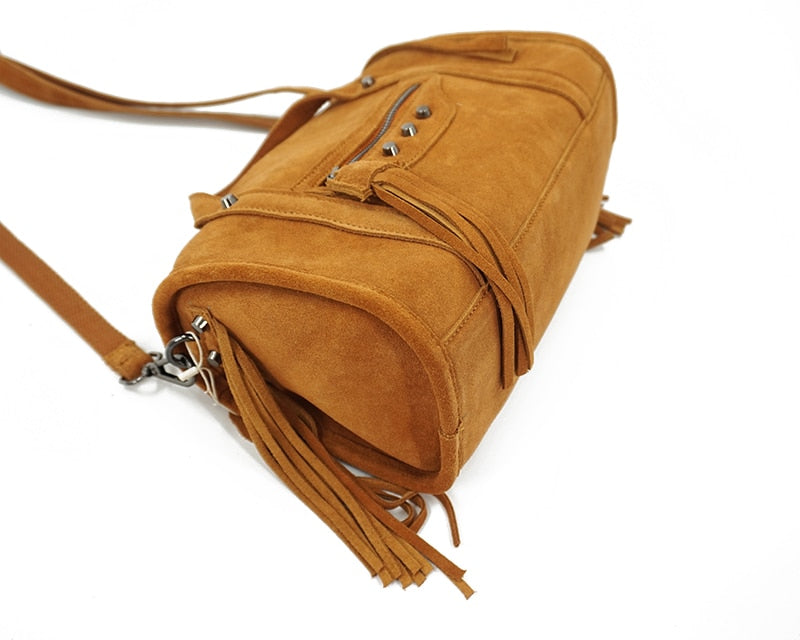 Genuine Leather Fringe Boston Shoulder Bag Hip Casual Suede Crossbody