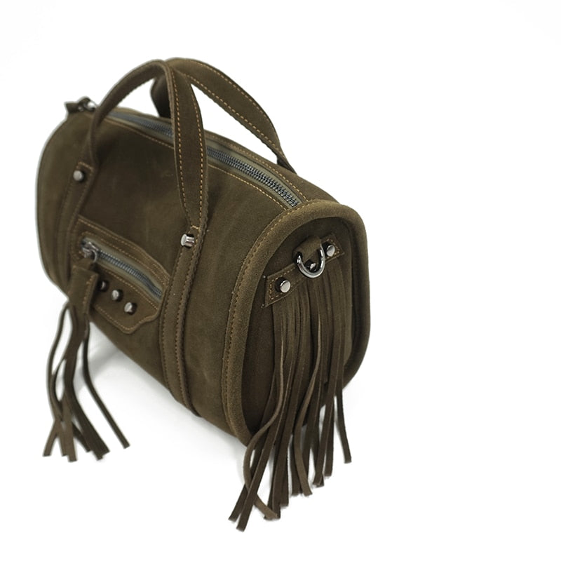 Genuine Leather Fringe Boston Shoulder Bag Hip Casual Suede Crossbody