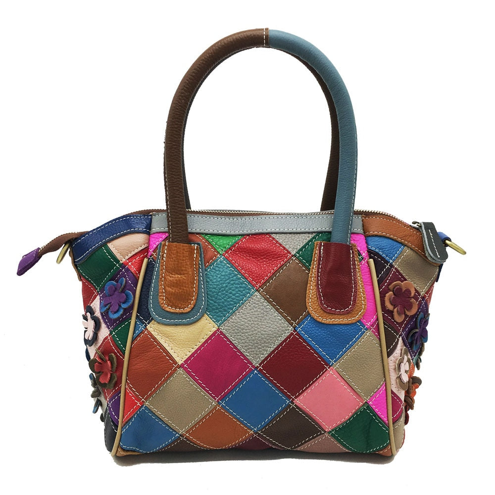 Leather Multi-color Floral Handbag Lady Classical Saffiano Shape Genuine Leather