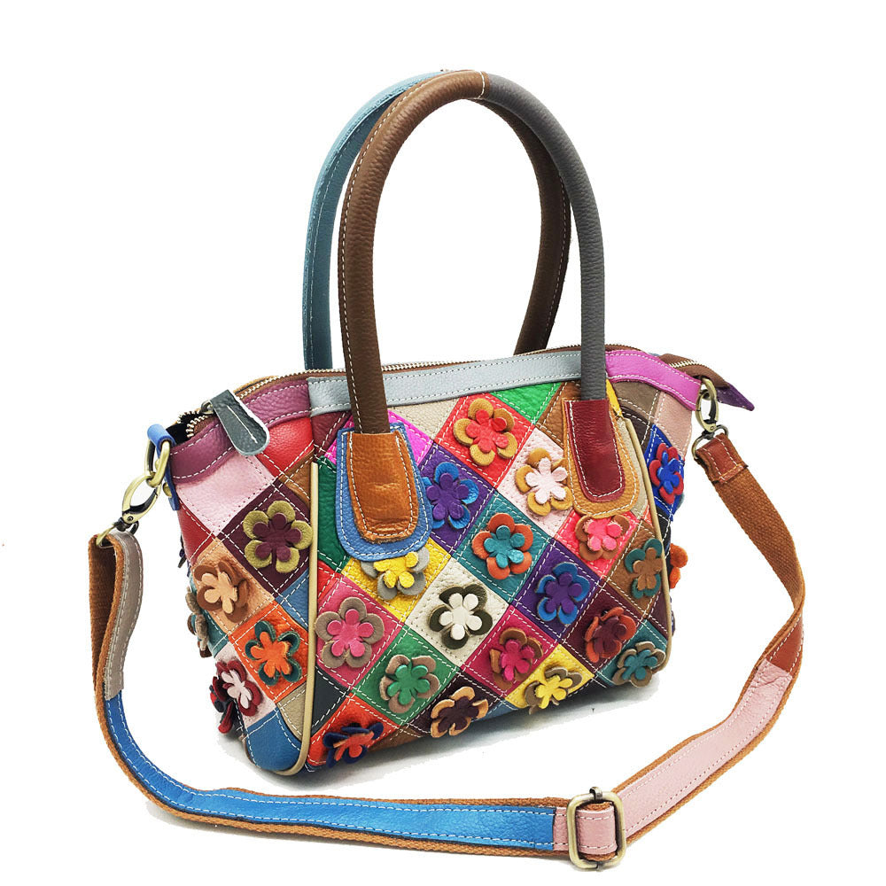 Leather Multi-color Floral Handbag Lady Classical Saffiano Shape Genuine Leather