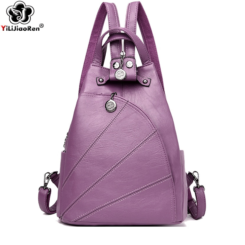 Fashion Backpack Female Leather Backpack  Luxury Travel Bag Large Capacity