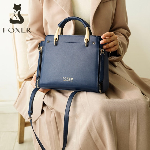 FOXER 2021 Women Fashion Cow Leather Handbag Top Handle Purse Commute Crossbody Bag Elegant Ladies
