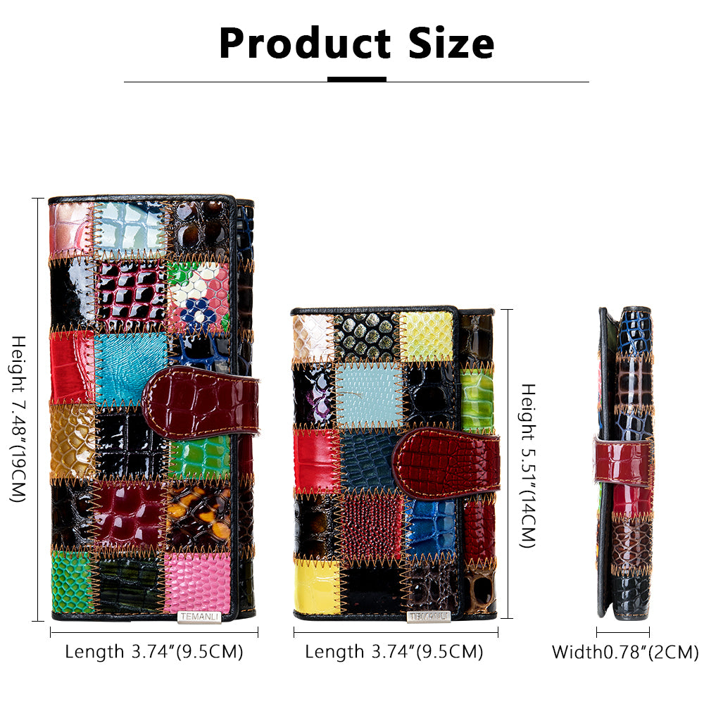 Genuine Leather Patchwork Wallet for Women Clutch Bags for Cellphone