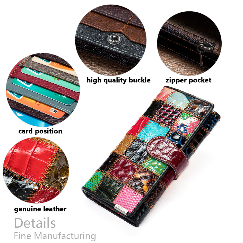 Genuine Leather Patchwork Wallet for Women Clutch Bags for Cellphone
