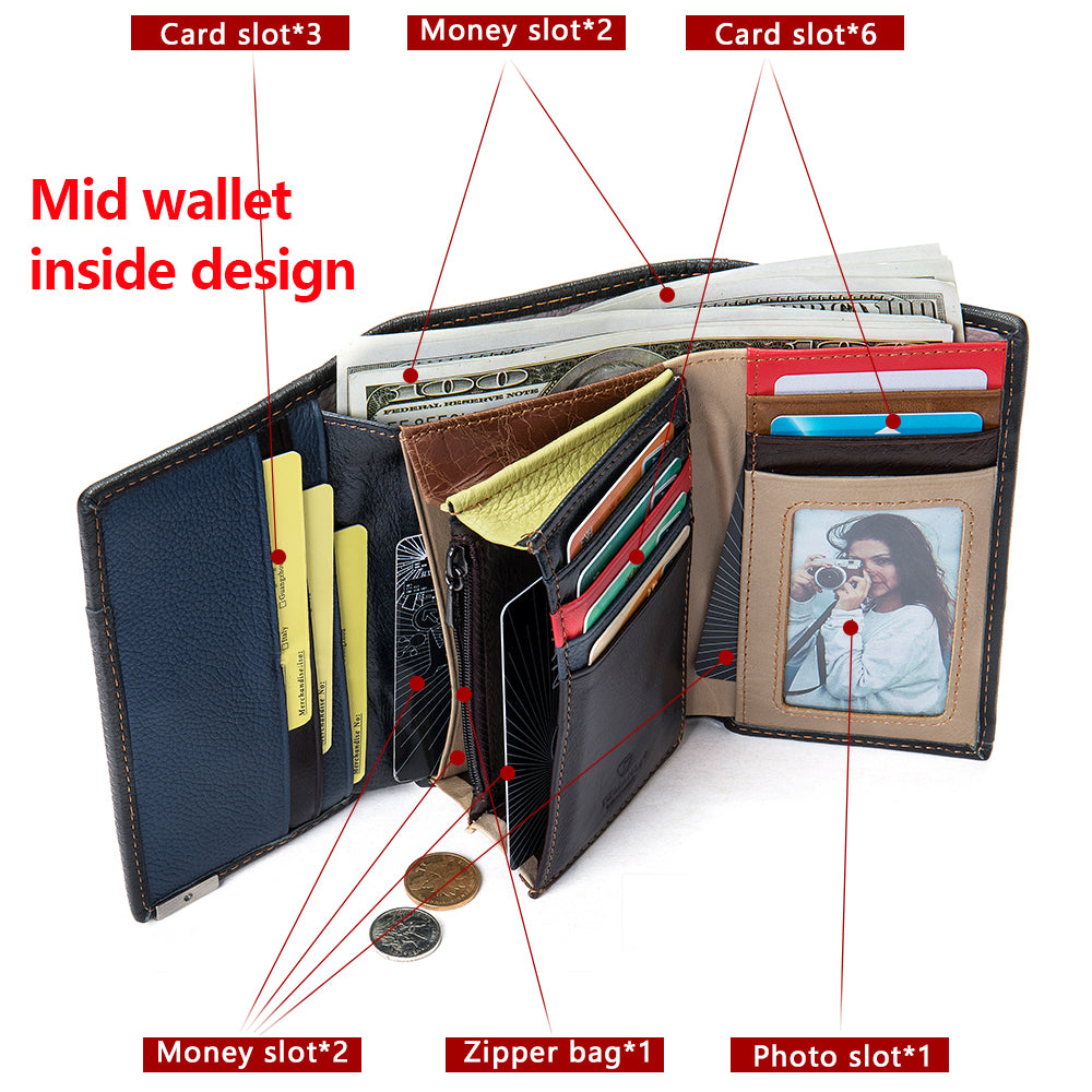 Genuine Leather Patchwork Wallet for Women Clutch Bags for Cellphone