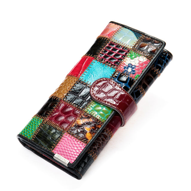 Genuine Leather Patchwork Wallet for Women Clutch Bags for Cellphone